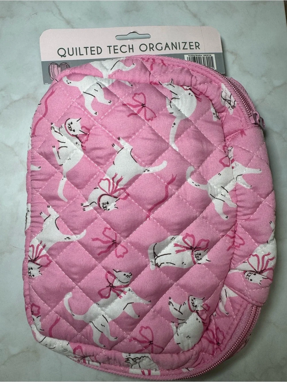 Quilted Tech Organizer Pouch - Pink